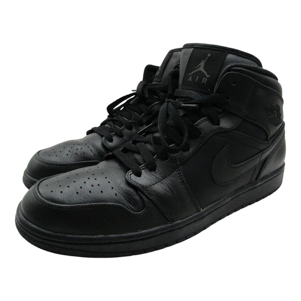 Nike Air Jordan 1 Mid Triple Black 554724-010 Men's Shoes Size 13